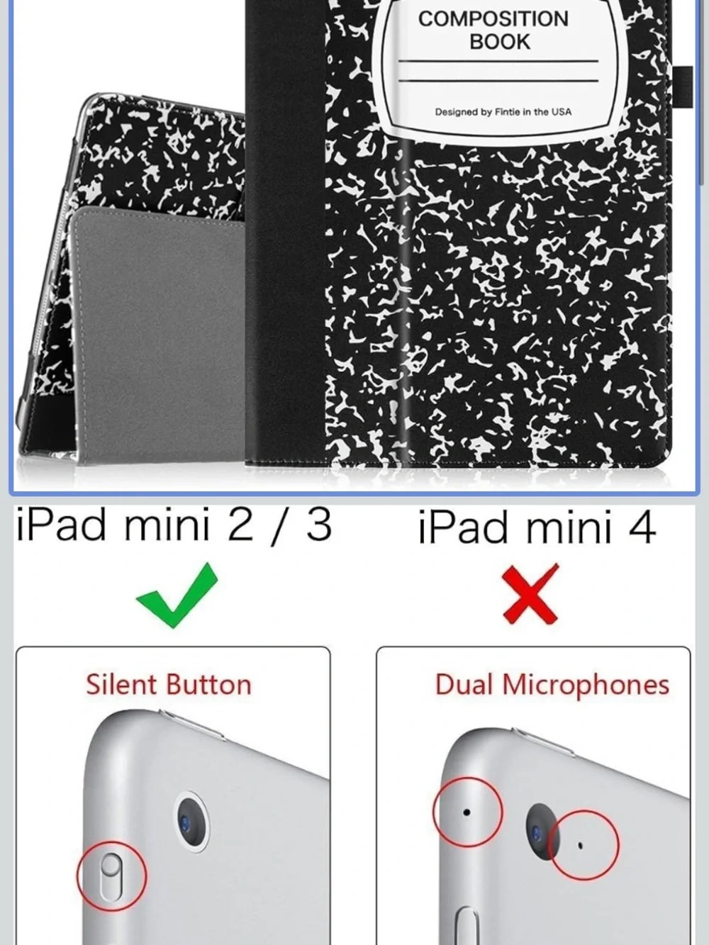 Composition Book Tablet Cover iPad Mini 1/2/3 EUC Black and White